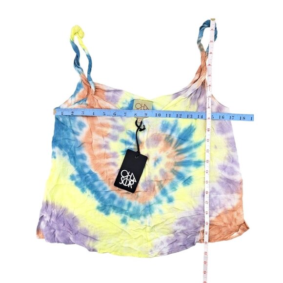 Chaser Tie-Dye Twist Strap Cropped Tank Top Women Small Blue Purple Swirl Yellow - Picture 5 of 5
